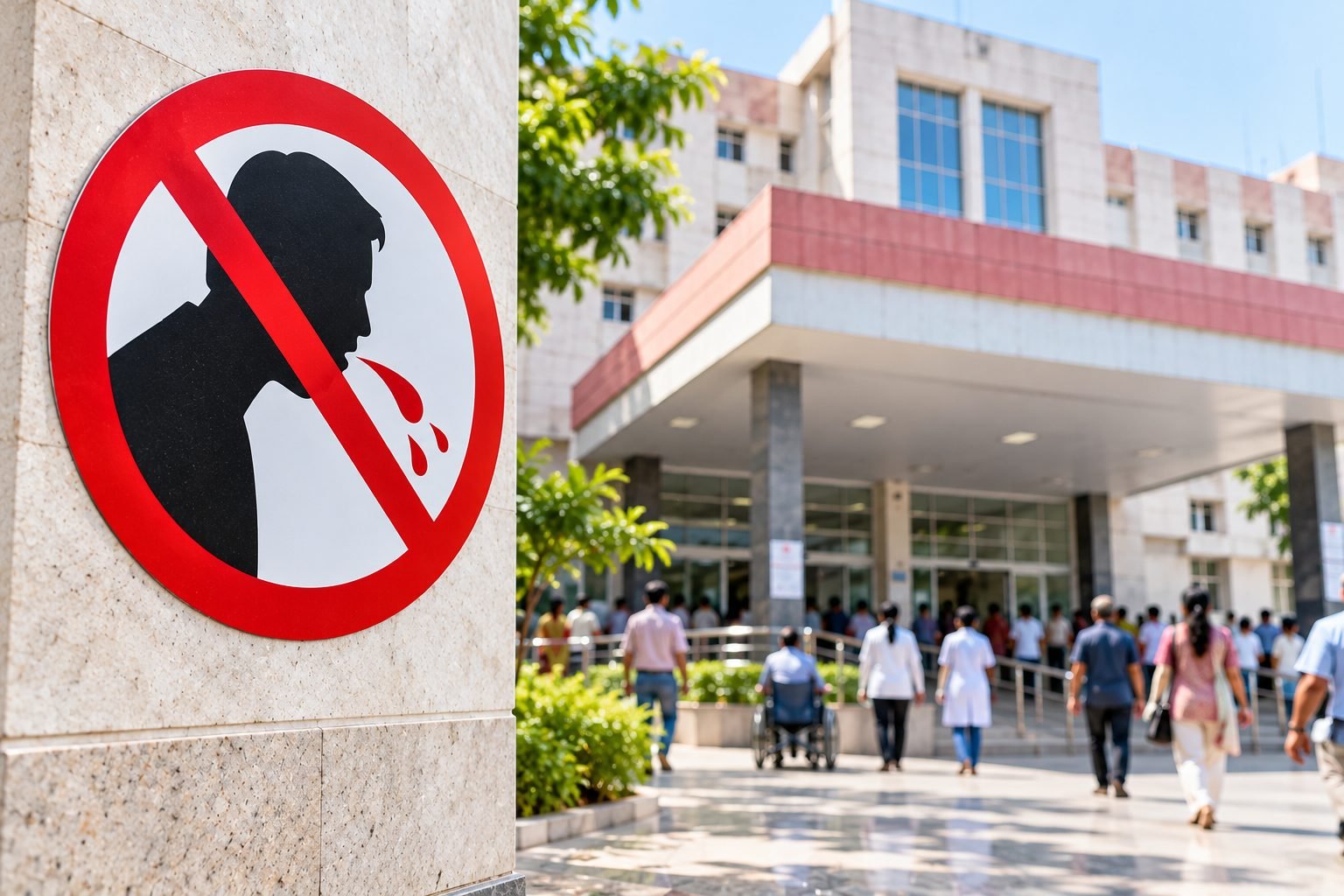 No Spitting Sign At Hospital Entrance